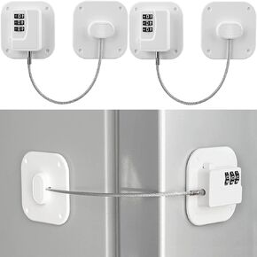 2 Pack Refrigerator Locks, Child Drawer Locks, Heavy Duty 3 Digit Cable Locks, No Key Required, Childproof Locks for Pets, Refrigerators, Cabinets, Closets, Drawers, Windows (White)