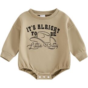 Newborn Boy Western Clothes Baby Sweatshirt Bubble Romper Cowboy Crewneck Oversized Bodysuit Jumpsuit Fall Clothes
