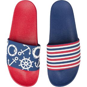 Slides for Women, Men & Kids Pool Sandals Funny Designs Books Coffee Party Pizza Fox Bear Llama Clouds Footwear Gift, Color: Nautical Stripes, 10 US