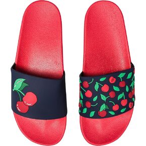 Slides for Women, Men & Kids Pool Sandals Funny Designs Books Coffee Party Pizza Fox Bear Llama Clouds Footwear Gift, Color: Juicy Cherries, 8 US