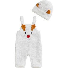 Newborn Baby Boy Girl Christmas Outfit Fleece Reindeer Romper Overalls Suspender Jumpsuit Elk Winter Snow Clothes