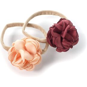 My Lello Baby Girl Ruffle Singed Rose Nylon Elastic Headbands Set 2pcs - Color Options