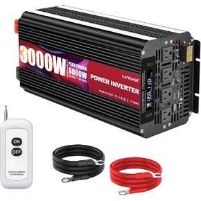 LVYUAN 5000 Watt Power Inverter 12V to 110V with 4 AC Outlets, LCD Display, Wireless Remote Control, Car Power Inverter for Car, RV, Truck, Off Grid Solar System, Camping