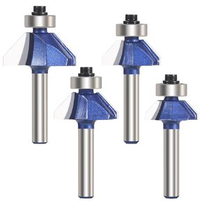 4PCS 45 Degree Chamfer Router Bit Set, 1/4'' Shank Carbide Edge Bevel Forming Milling Cutter, DIYer Tool for Woodworking, Wood Profiling, Edging (1/4", 5/16", 3/8",1/2" Bevel Length)