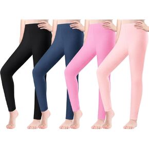 Girls Leggings 4 Pack Assorted Toddler Kids Teens Youth Pull on Stretchy Athletic Tights Cotton Pants for School Uniform Play