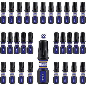 2 In. Security T30 Impact Magnetic Screwdriver Bit Set, 15 Pieces #30 Torx Head Power Bit Set, S2 Alloy Steel Hollow Star Bit Set