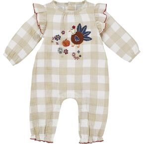 Mud Pie Baby Girls Thanksgiving Turkey One-Piece Bodysuit, Cream, 6-9 Months, Cream, 6-9 Months US