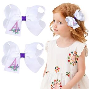 CN Initial Hair Bows for Girls Monogrammed Toddler White Bows, 2 PCS 4.5" Grosgrain Ribbon Alligator Clips Hair Accessories for Baby Toddlers Girls Kids (Pink B) (Pink)