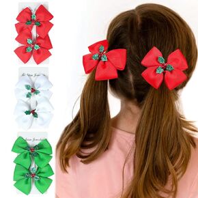 4PCS Christmas Hair Bows Clips for Kids Women Girls Christmas Cute Christmas Trees Santa Claus Elk Snowflakes Bows Clips Hairgrips Hair Accessories for Halloween Cosplay Costume Party Decorations
