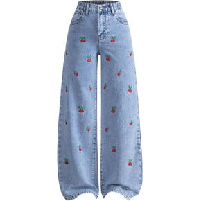 WDIRARA Girl's Ripped High Waisted Slant Pockets Casual Denim Jeans Straight Leg Pants
