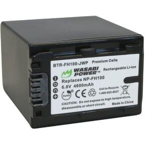 Wasabi Power Battery for Sony NP-FH100 (4600mAh) for Select Models DCR-DVD, DCR-HC, DCR-SR, DCR-SX, HDR-CX, HDR-HC, HDR-SR, HDR-UX, HDR-XR