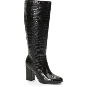 JustFab Knee High Boots Womens Point Toe Chunky Heel Tall Boots for Women High Heel Long Boots Fashion Suede Winter Boots - Leona