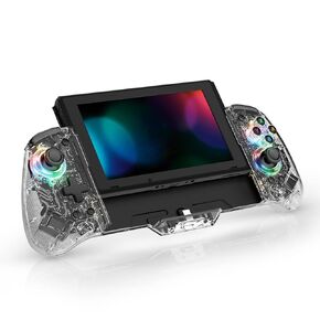 Switch Controllers for Nintendo Switch/OLED Controller,Full-Size Grip Controller for Handheld Mode,Ergonomic Design One-Piece Joypad, 6-Axis Gyro, Turbo, Mapping,Motion Control,(Transparent)