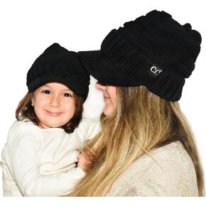 C.C Mommy and Me Beanies Women Kids Toddler Infant Mom and Baby Matching Christmas Outfits Winter Visor Brim in Kuwait