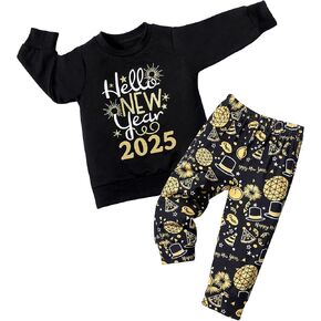 KANGKANG New Years Outfit Toddler Boy New Years Eve Outfit 2025 Pullover Sweatshirt Tops + Pants 2Pcs New Years Clothes