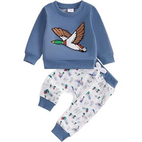 Toddler Baby Boy Fall Winter Clothes Duck Hunting Outfit Duck Mallard Long Sleeve Sweatshirt Pants Sweatsuit Set
