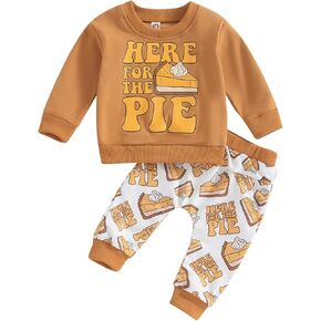 Ynibbim Toddler Boys Thanksgiving Outfits Infant Letter Turkey Print Long Sleeve Sweatshirts & Pants Set Newborn Fall Clothes