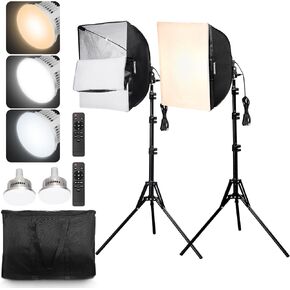 VEVOR Softbox Lighting Kit,16" x 16",Professional Softbox with 45W LED Bulbs,3000-6500K Adjustable Color Temperature,Tripod Stand, Remote Control,Studio Lights for Portrait Shooting,Live Streaming