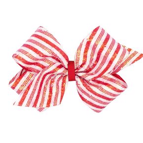 Wee Ones Girls Patriotic-themed Holiday Stripe Printed Sequin Hair Bow, Stripe, King