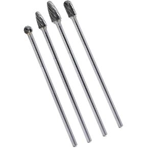4pcs 6mm Shank Die Grinder Burr Set Rotary File Set Fits Rotary Tool 6-Inch Long Shank Tungsten Carbide Burr Set for Woodworking Drilling Carving Engraving