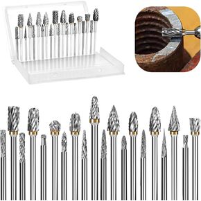 20pcs 1/8" Shank Carbide Burr Set Compatible with Dremel Bits Tool Accessories Attachments Die Grinder Bits Carbide Drill Bits Rotary Tool Bits for Metal Stone Wood Carving Cutting Engraving Polishing