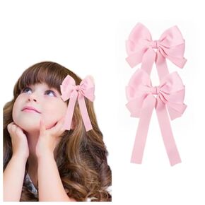 2pc Bontique Ribbon Hair Bows Clip Barrettes Cute Alligator Hairpins For Teens Toddlers Baby Girls Kids Stylish Handmadehair Accessories for Her Everyday Wear, Red (A)