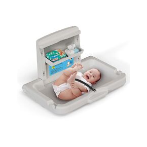 BELZAR Commercial Baby Diaper Changing Station - Wall Mounted Folding Design, Safety Strap Storage Box Bag Hook - HDPE Easy-to-Clean - Ideal for Public Baby Rooms
