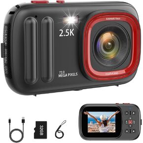 Digital Camera 72MP 2.5K Compact Point and Shoot Camera, 16X Zoom Auto Focus, Vintage Camera for Kids with 32GB Card - Ideal Retro Camera Gift for Teens, Students, Boys, Girls, Kids,Pink