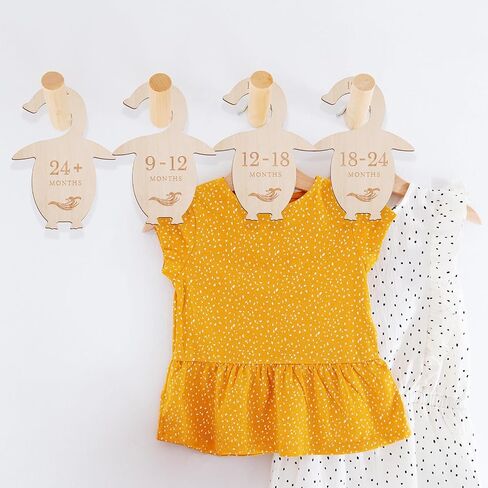 NiHome Streamlined Double-Sided Wooden Baby Closet Divider 7.7x5.7 Inches 8-Pack for Organizing Newborn to 24+ Month Wardrobe, Durable & Engraved with Charming Penguin Design to Fit Standard Closets in Saudi Arabia