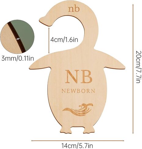 NiHome Streamlined Double-Sided Wooden Baby Closet Divider 7.7x5.7 Inches 8-Pack for Organizing Newborn to 24+ Month Wardrobe, Durable & Engraved with Charming Penguin Design to Fit Standard Closets in Saudi Arabia