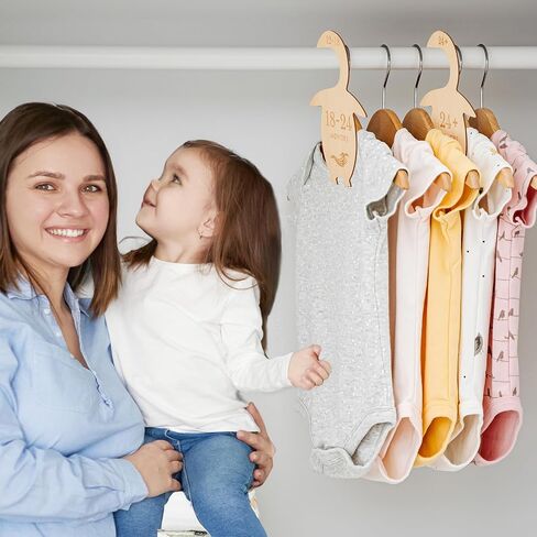 NiHome Streamlined Double-Sided Wooden Baby Closet Divider 7.7x5.7 Inches 8-Pack for Organizing Newborn to 24+ Month Wardrobe, Durable & Engraved with Charming Penguin Design to Fit Standard Closets in Saudi Arabia