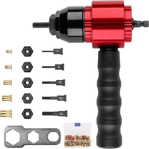 YUZES Rivet Nut Tool Drill Adapter Kit, Labor-Saving Rivet Nut Gun Cordless with 12 Mandrels and 260 PCS Rivet Nuts, Rivnut Tool Kit for Nutsert, Cars, Metalwork, Home Improvement, DIY - 30 Series in Saudi Arabia