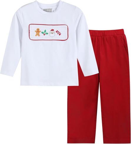 Lil cactus Boys Christmas Smocked or Applique Shirt and Pants Set in Kuwait