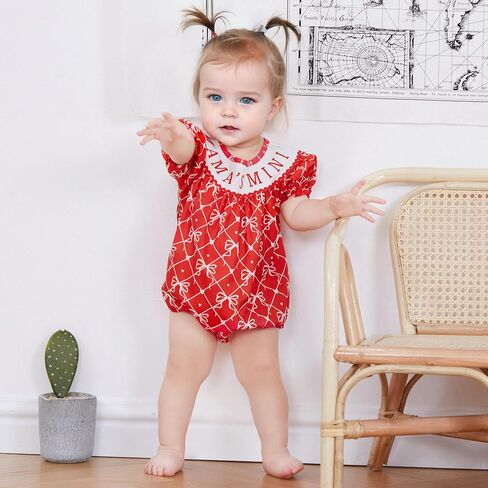 Newborn Baby Girl Romper Mamas Mini Bow Plaid Print Puff Sleeve Smocked Bubble Romper Jumpsuit Bodysuit Clothes in Saudi Arabia