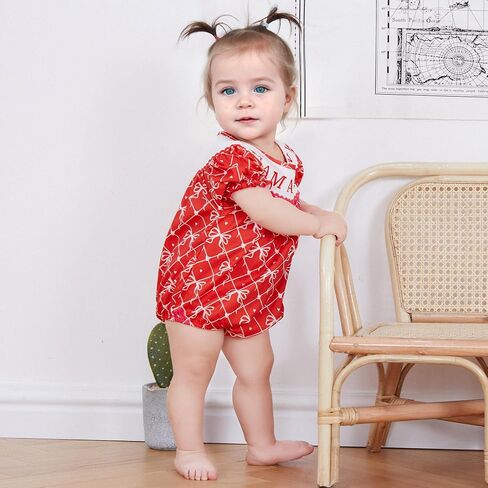 Newborn Baby Girl Romper Mamas Mini Bow Plaid Print Puff Sleeve Smocked Bubble Romper Jumpsuit Bodysuit Clothes in Saudi Arabia