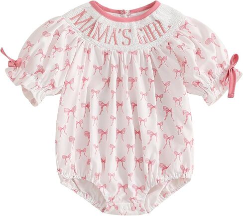 Newborn Baby Girl Romper Mamas Mini Bow Plaid Print Puff Sleeve Smocked Bubble Romper Jumpsuit Bodysuit Clothes in Saudi Arabia