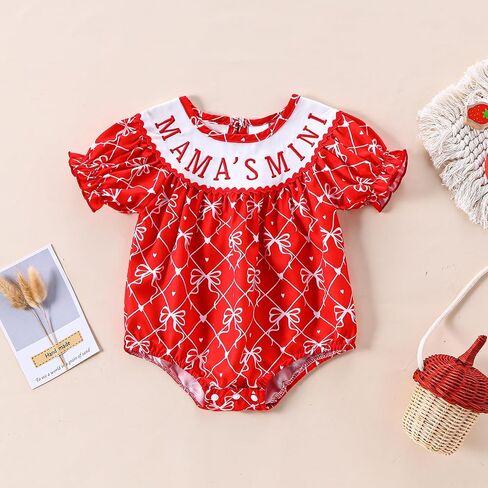 Newborn Baby Girl Romper Mamas Mini Bow Plaid Print Puff Sleeve Smocked Bubble Romper Jumpsuit Bodysuit Clothes in Saudi Arabia