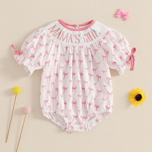 Newborn Baby Girl Romper Mamas Mini Bow Plaid Print Puff Sleeve Smocked Bubble Romper Jumpsuit Bodysuit Clothes in Saudi Arabia