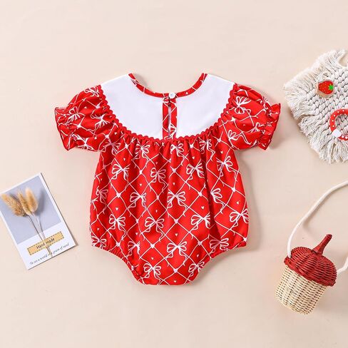 Newborn Baby Girl Romper Mamas Mini Bow Plaid Print Puff Sleeve Smocked Bubble Romper Jumpsuit Bodysuit Clothes in Saudi Arabia