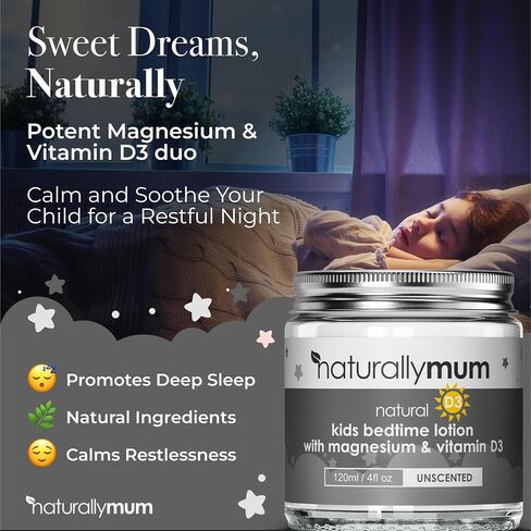 Kids Magnesium Bedtime Lotion with Vitamin D | Support for Sleep, Heart, Bone, Nerve, Gut and Muscle Health | Alternative to Melatonin | Unscented 4.2 fl oz in Saudi Arabia