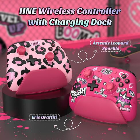 IINE Wireless Pro Controller with Charging Dock, PC Controller with Macro/Turbo/Rumble/NFC/Motion Sensor Function, Multi-Platform Gamepad Compatible with Switch/PC/Steam/Phone/Tablet (Pink Rose) in Kuwait