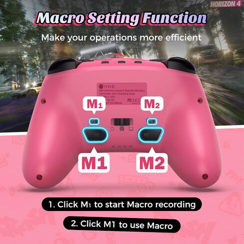 IINE Wireless Pro Controller with Charging Dock, PC Controller with Macro/Turbo/Rumble/NFC/Motion Sensor Function, Multi-Platform Gamepad Compatible with Switch/PC/Steam/Phone/Tablet (Pink Rose) in Kuwait
