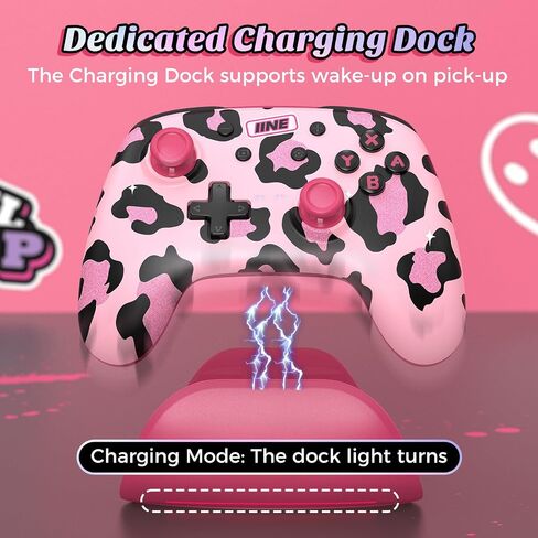 IINE Wireless Pro Controller with Charging Dock, PC Controller with Macro/Turbo/Rumble/NFC/Motion Sensor Function, Multi-Platform Gamepad Compatible with Switch/PC/Steam/Phone/Tablet (Pink Rose) in Kuwait