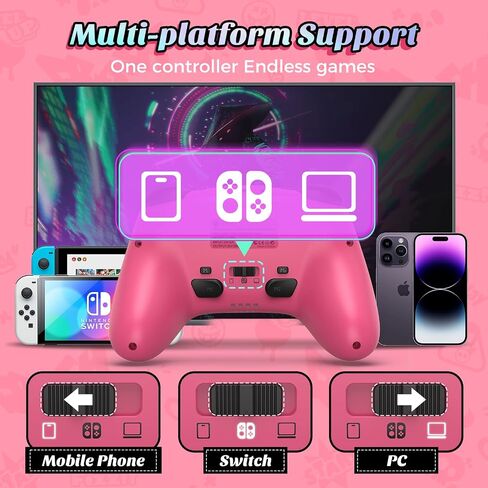 IINE Wireless Pro Controller with Charging Dock, PC Controller with Macro/Turbo/Rumble/NFC/Motion Sensor Function, Multi-Platform Gamepad Compatible with Switch/PC/Steam/Phone/Tablet (Pink Rose) in Kuwait