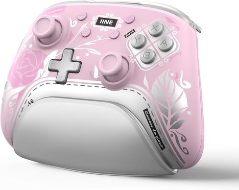 IINE Wireless Pro Controller with Charging Dock, PC Controller with Macro/Turbo/Rumble/NFC/Motion Sensor Function, Multi-Platform Gamepad Compatible with Switch/PC/Steam/Phone/Tablet (Pink Rose) in Kuwait