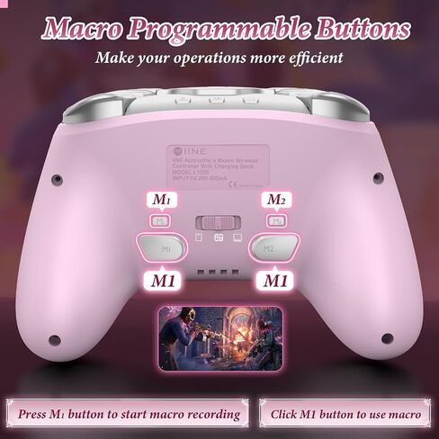IINE Wireless Pro Controller with Charging Dock, PC Controller with Macro/Turbo/Rumble/NFC/Motion Sensor Function, Multi-Platform Gamepad Compatible with Switch/PC/Steam/Phone/Tablet (Pink Rose) in Kuwait