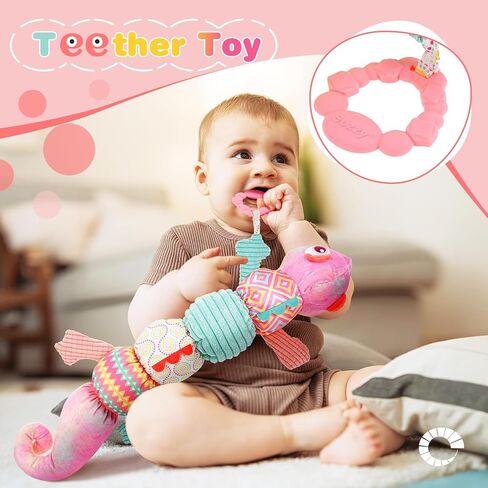 Baby Musical Caterpillar Toy, Luckit Baby Sensory Toy Stuffed Animal Toy Soft Plush Toy with Multi-Sensory Crinkle, Rattle & Textures for Babies 0-3-6-12 Month Newborn Boy Girl Christmas Birthday Gift in Saudi Arabia