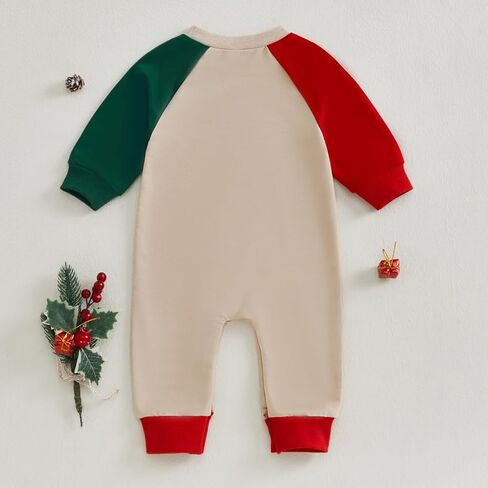 Lamuusaa Newborn Baby Girl Boy Christmas Outfit Long Sleeve Gingerbread Man/Santa Claus Romper Color Block Jumpsuit in Saudi Arabia