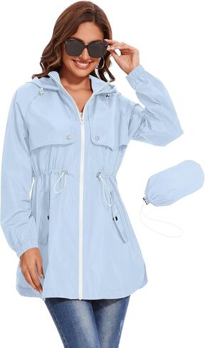 Avoogue Women Waterproof Hiking Raincoat Outdoor Lined Rain Jacket Lightweight Hooded Jackets Trench Coats in Saudi Arabia