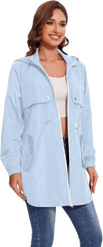 Avoogue Women Waterproof Hiking Raincoat Outdoor Lined Rain Jacket Lightweight Hooded Jackets Trench Coats in Saudi Arabia